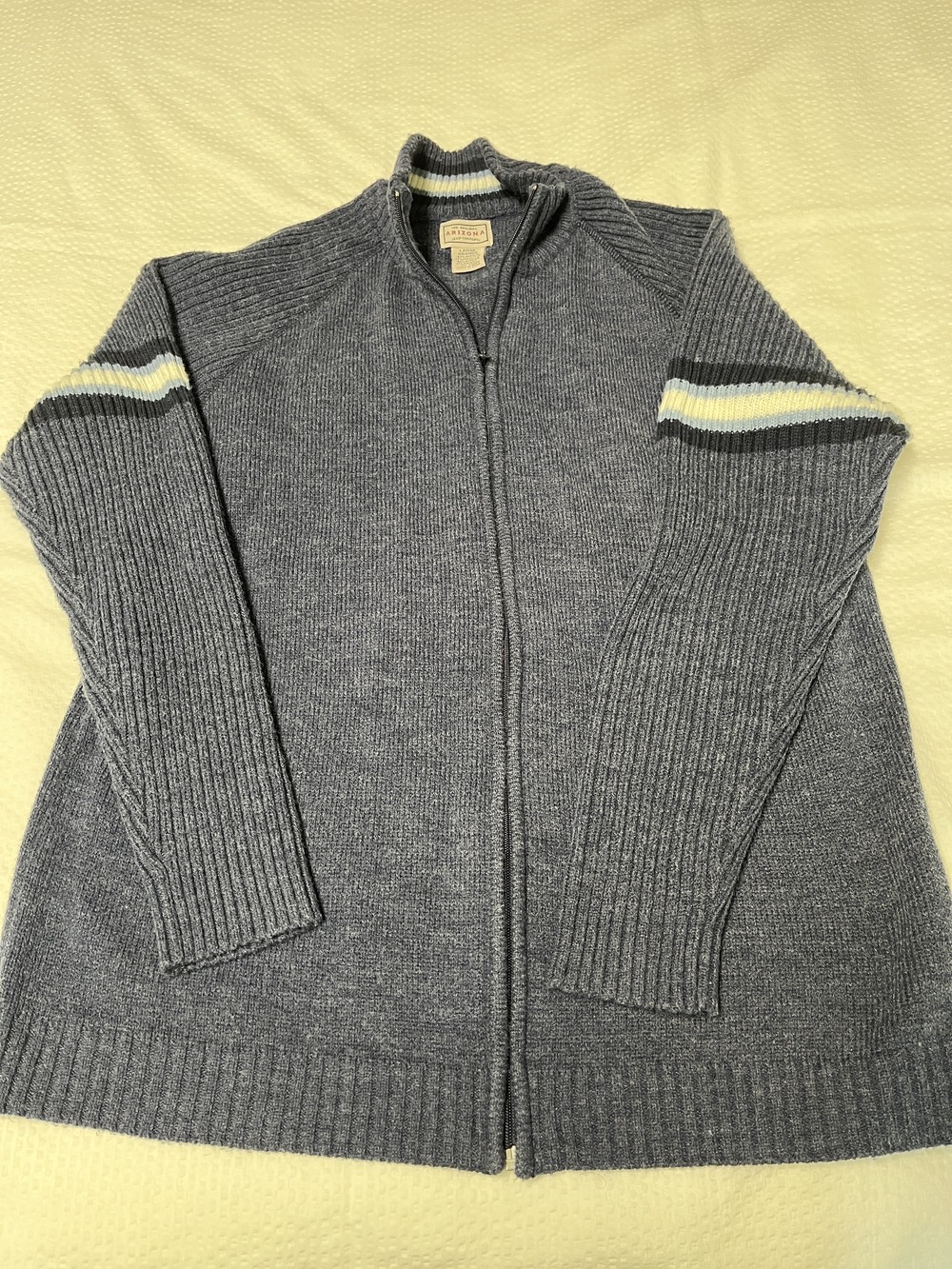 Arizona Men's Size Large Zippered Cardigan Sweater Blue